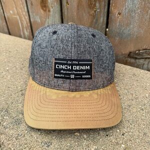 Cinch Denim Flexfit Wide Brim Baseball Cap Gray Tan Size Small Medium